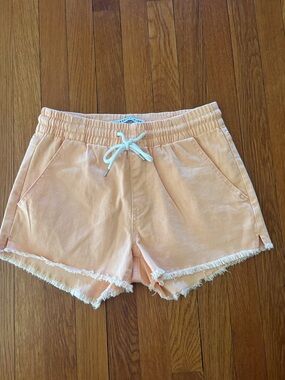 Celebrity Soft Peach Color Drawstring Frayed Hem Shorts